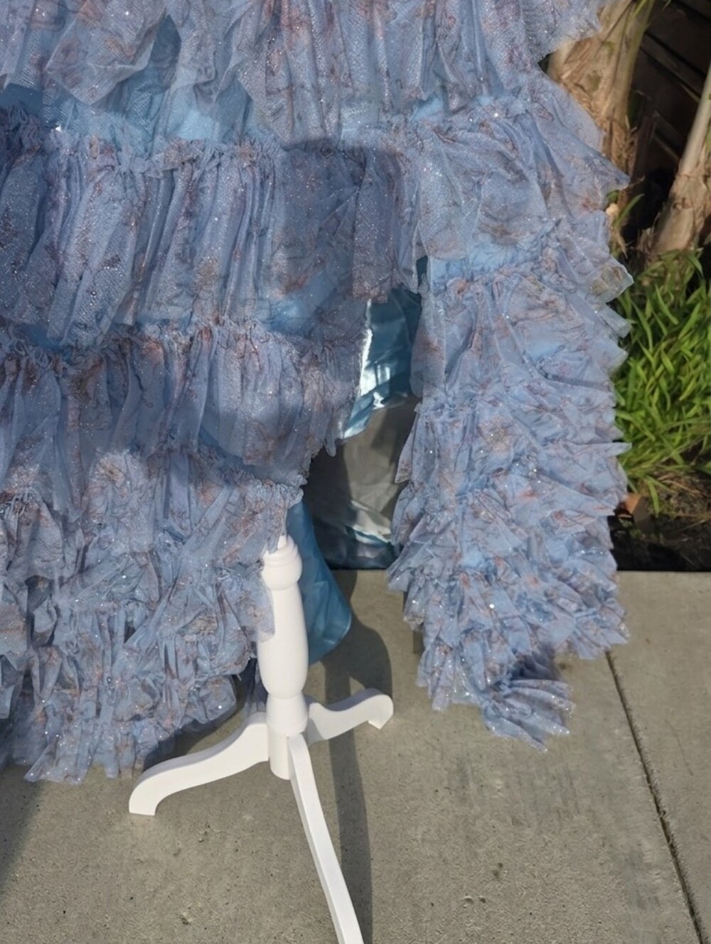 Jovani Dusty Blue Floral Sparkle Spaghetti-Strap Gown - Picture 5 of 11